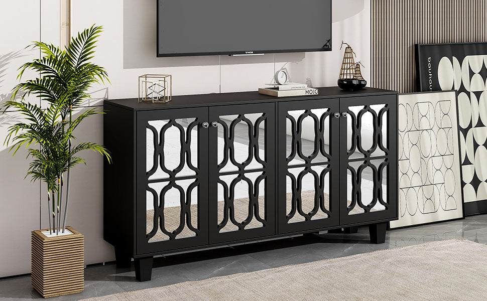 Adjustable Shelves Buffet Cabinet: Multifunctional Black Mirror TV Stand