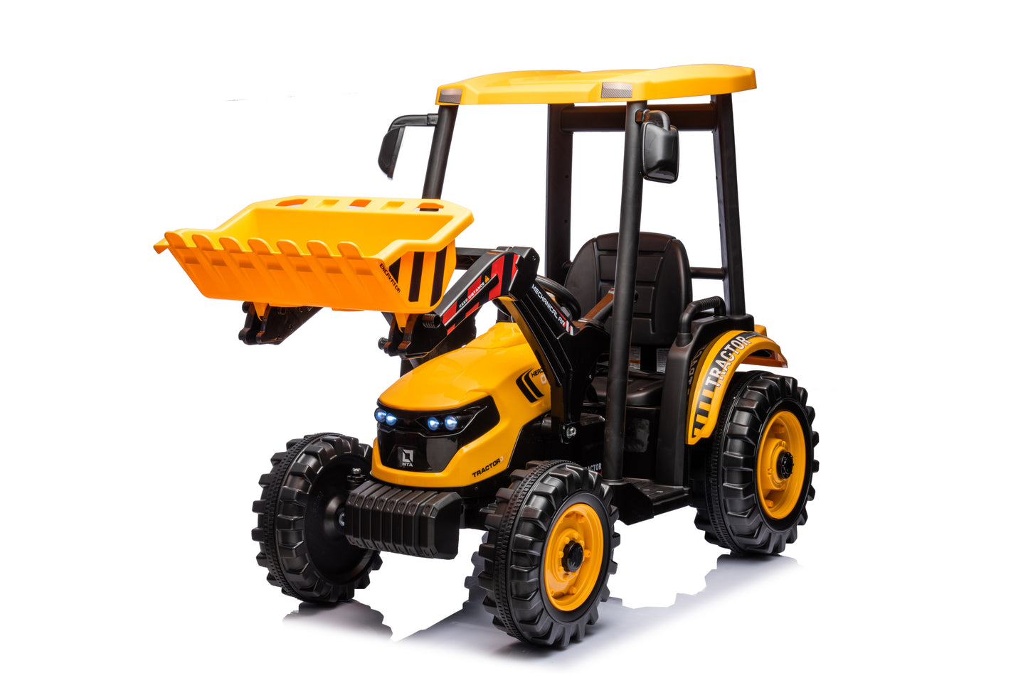 24V Electric Excavator Ride-On Toy for Kids with Trailer - Yellow