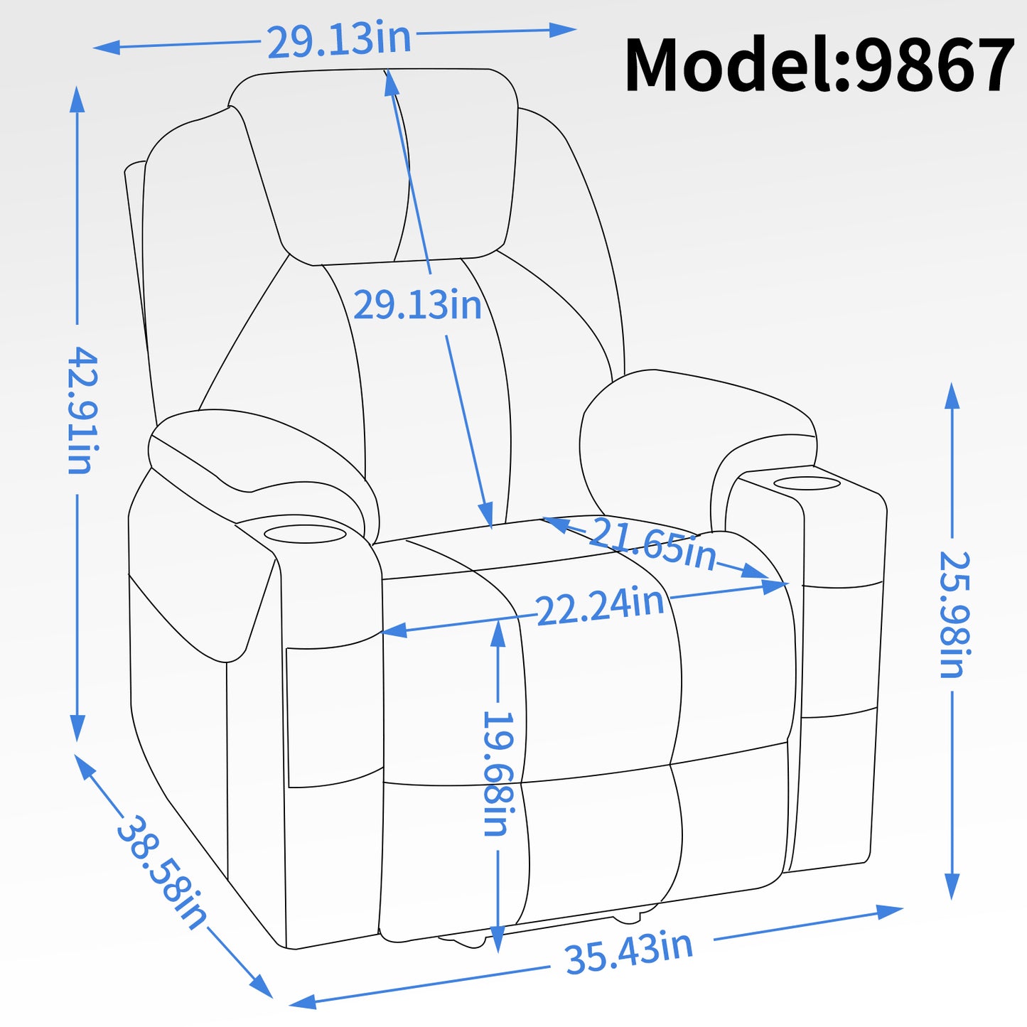 Blue Chenille Power Lift Recliner Chair with Massage and Lumbar Heating