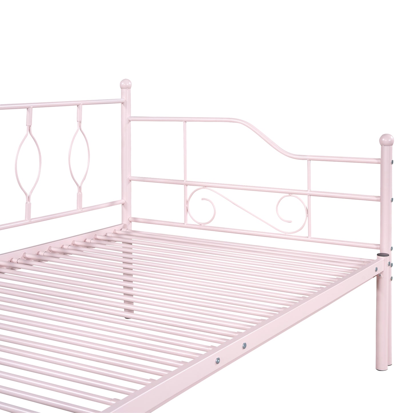 Twin Size Metal Daybed with Trundle, Daybed with Slat No Box required Pink