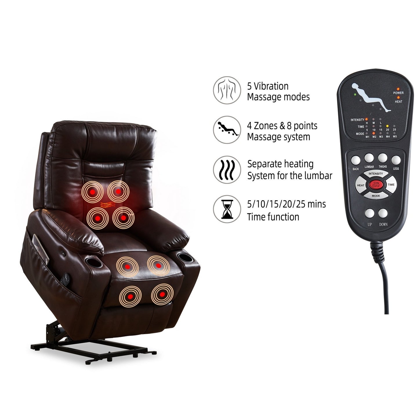 Electric Power Lift Recliner Chair Sofa with Vibration Massage and Lumbar Heat for Elderly