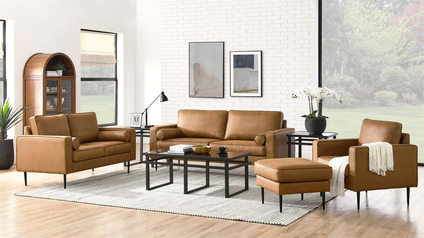 79-inch Large Brown Mid-Century Modern Couch with High-Tech Fabric Surface and Upholstered Cushions and Pillows