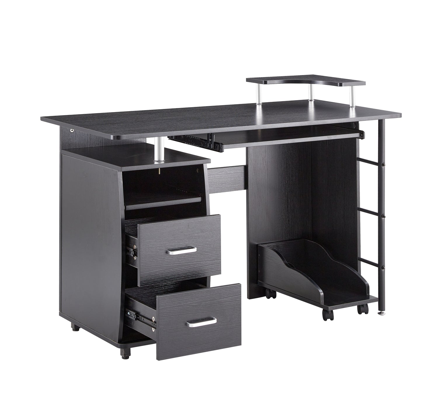 Sleek Black Solid Wood Computer Desk with Storage Shelves and Planting Shelf - 47.24''L x 21.65''W x 34.35''H