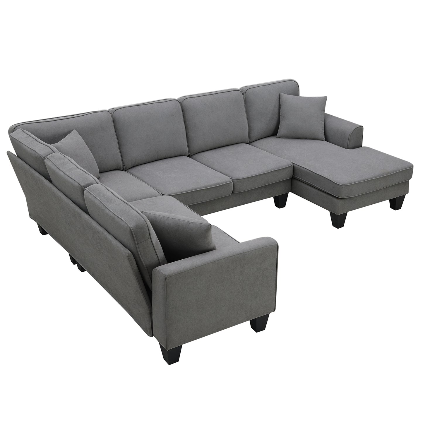 Modern U Shape Sectional Sofa Set with 3 Pillows, 7 Seat Fabric Sectional Sofa for Living Room, Apartment, Office