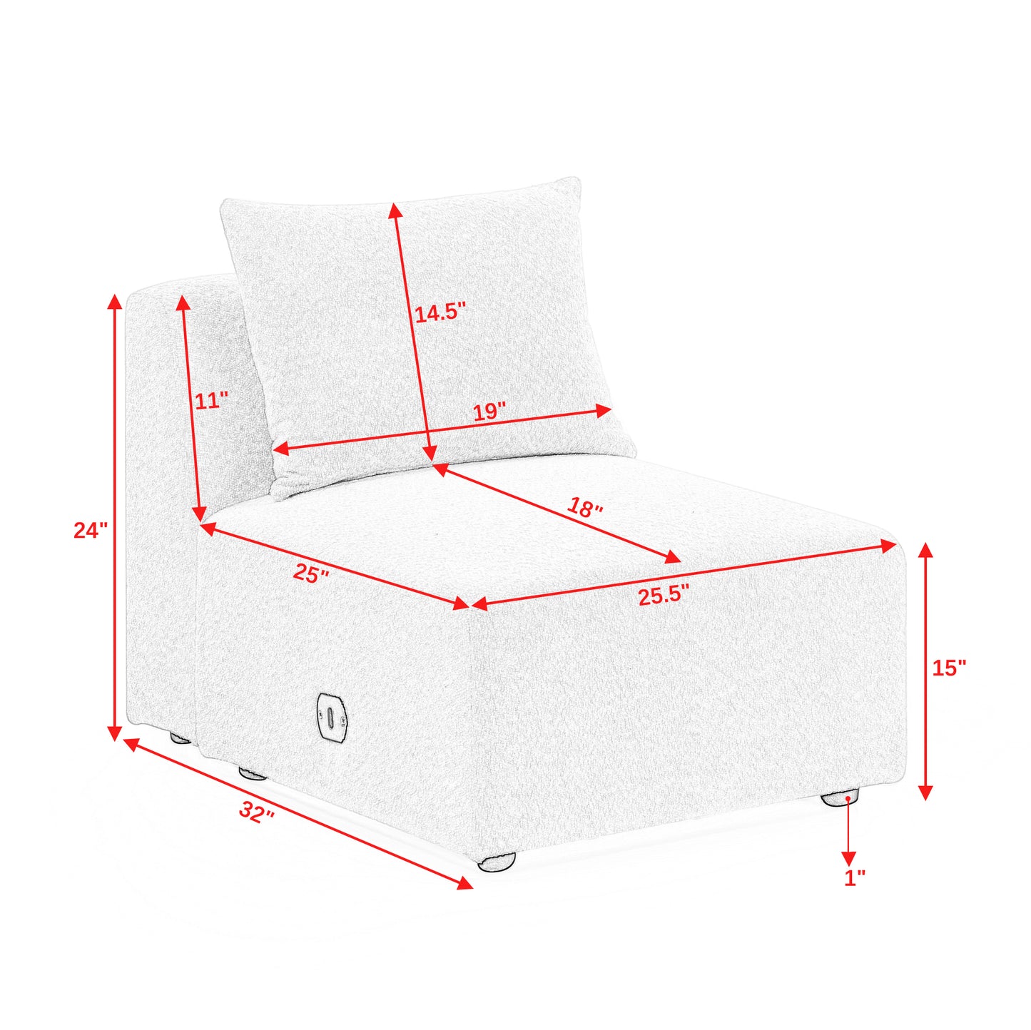 U Shape Sectional Sofa including Two Single Seat, Two Chaises and Two Ottomans, Modular Sofa, DIY Combination, Loop Yarn Fabric, Black