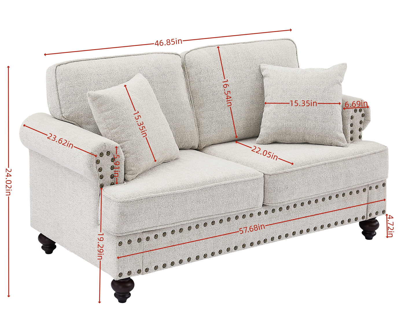 Living Room Furniture, Modern 3-Piece Including Three-Seater, Loveseat and Single Chair,Chenille modern Upholstered Sofa Set, White