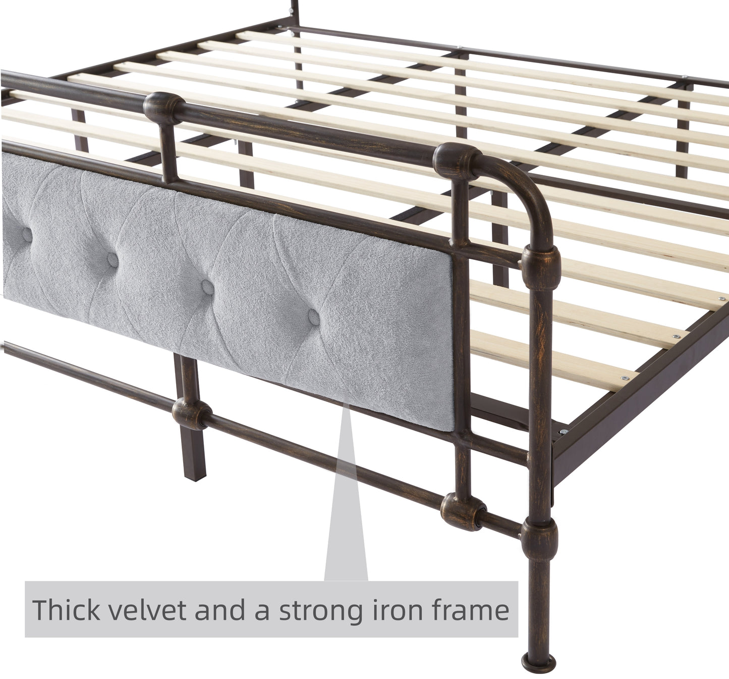 King size High Boad Metal bed with soft head and tail, no spring, easy to assemble, no noise