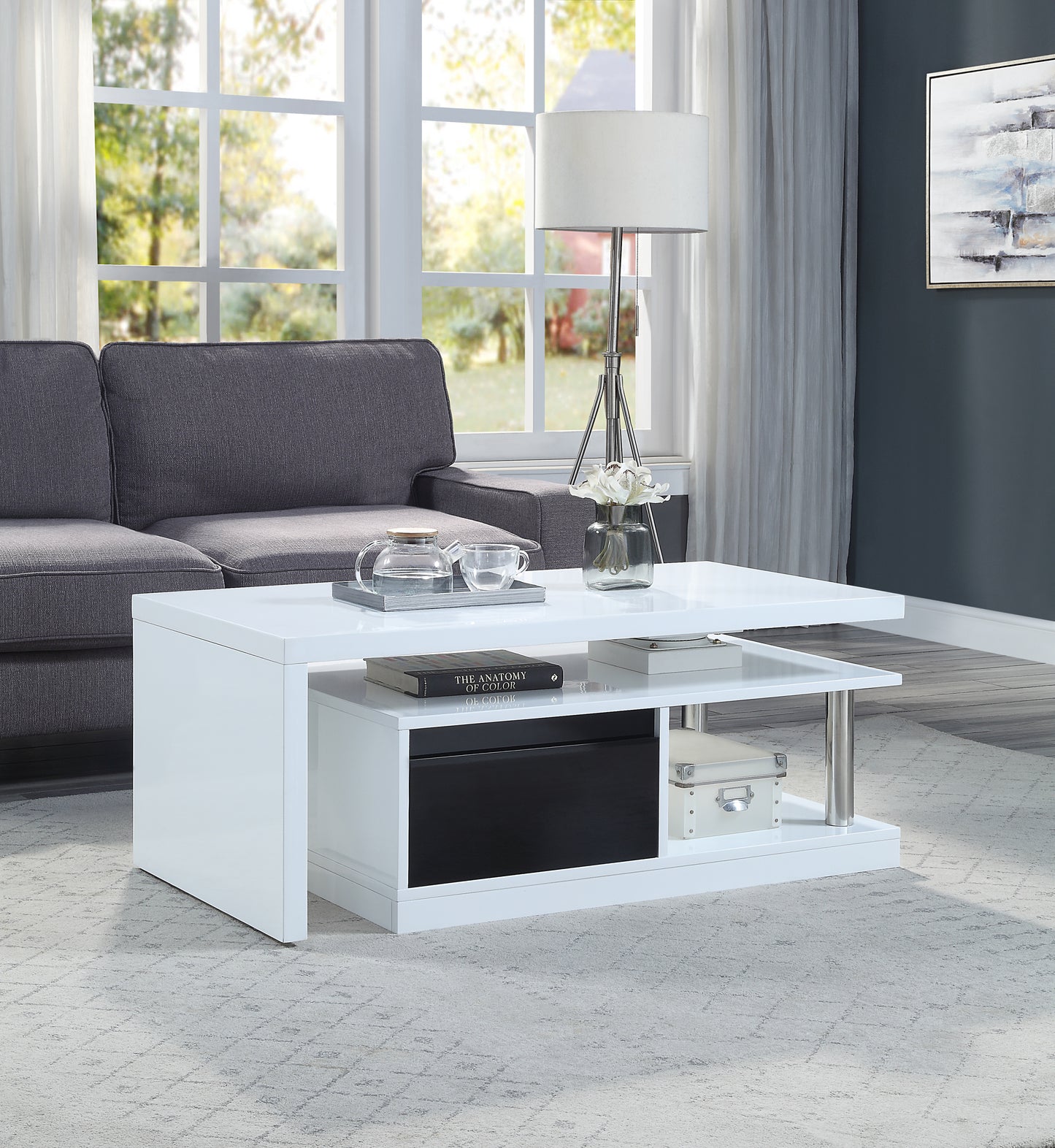 Buck II Coffee Table with Rotating Top in White and Black High Gloss Finish LV00997