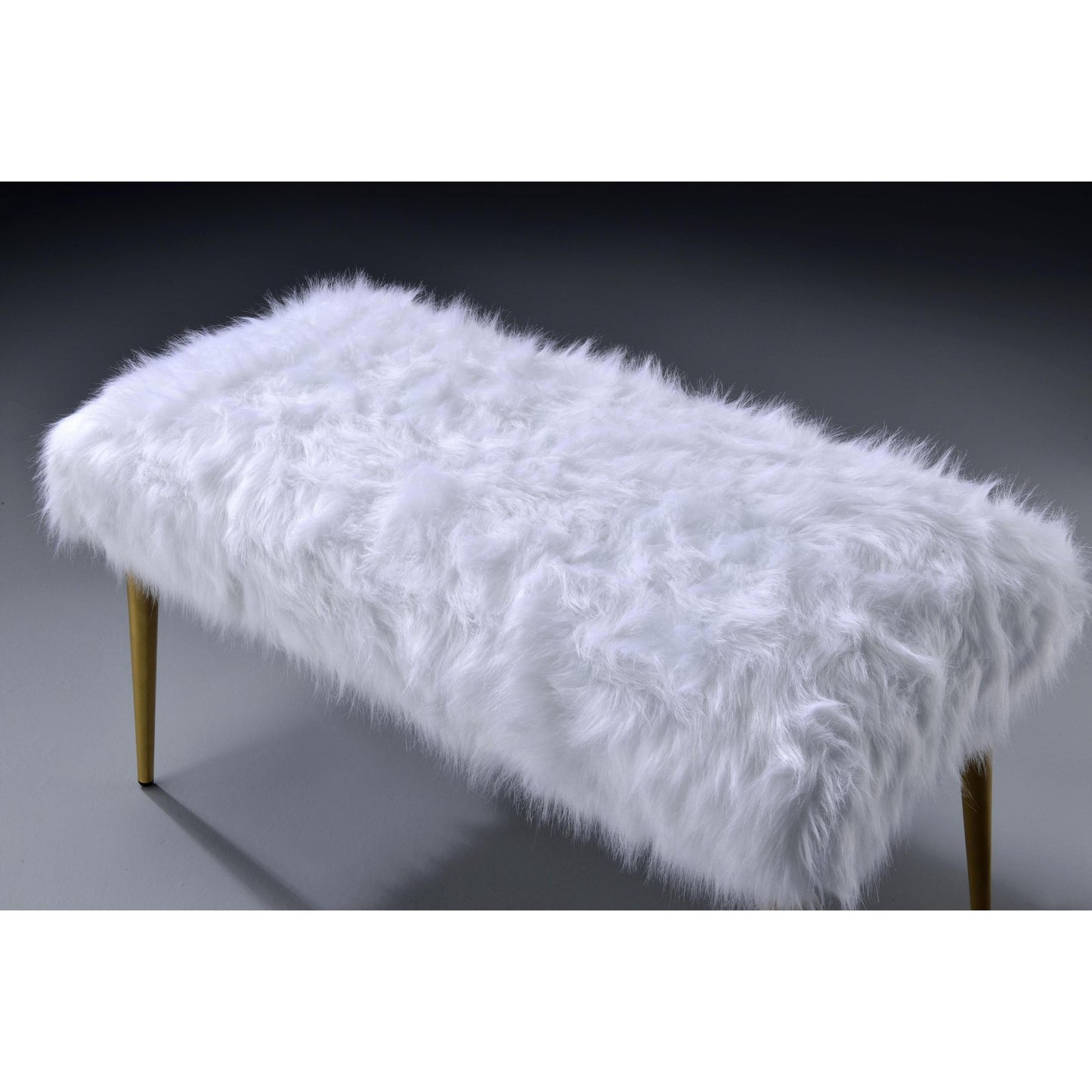 ACME Bagley II Bench in White Faux Fur & Gold 96450