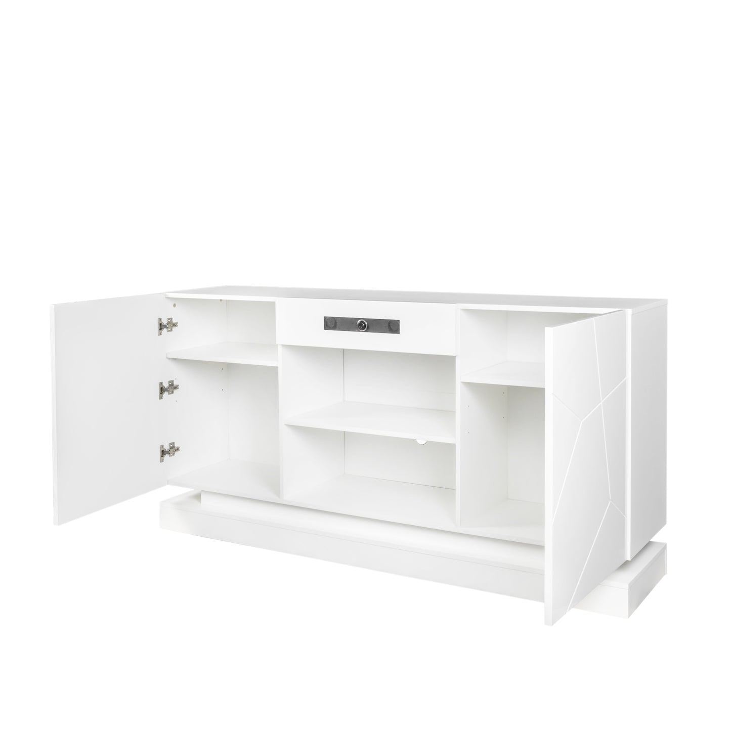 White TV Cabinet with Bluetooth Speaker and LED Lights, Modern Entertainment Stand with Storage Drawers