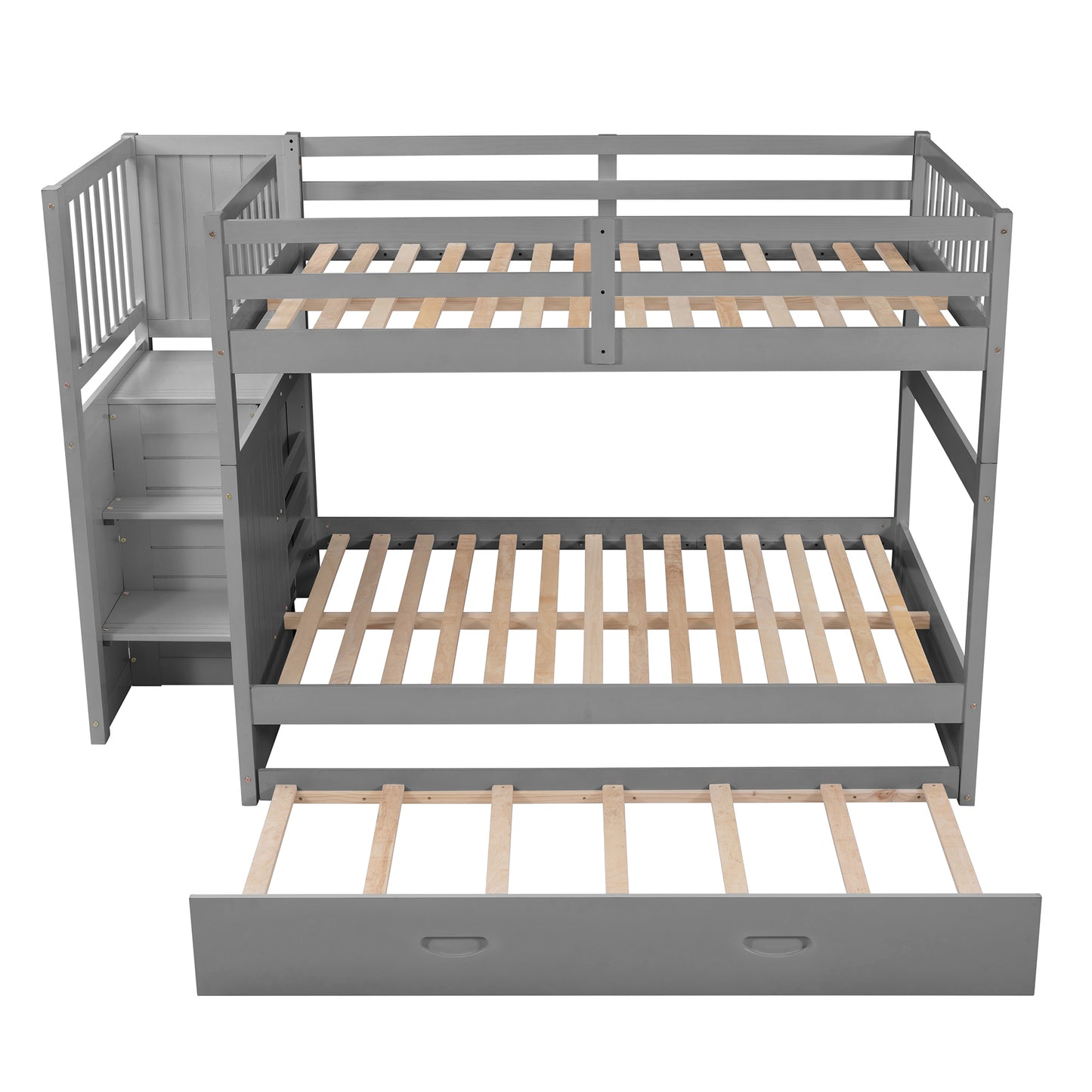 Gray Stairway Full-Over-Full Bunk Bed with Twin Trundle and Storage