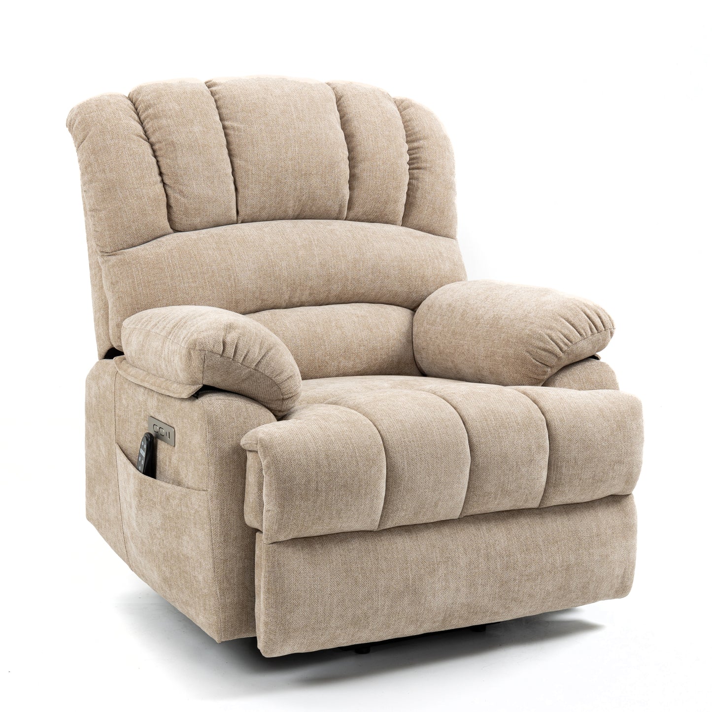 Beige Chenille Power Lift Recliner Chair with Massage, Heat, and USB Port for Extra Large Size