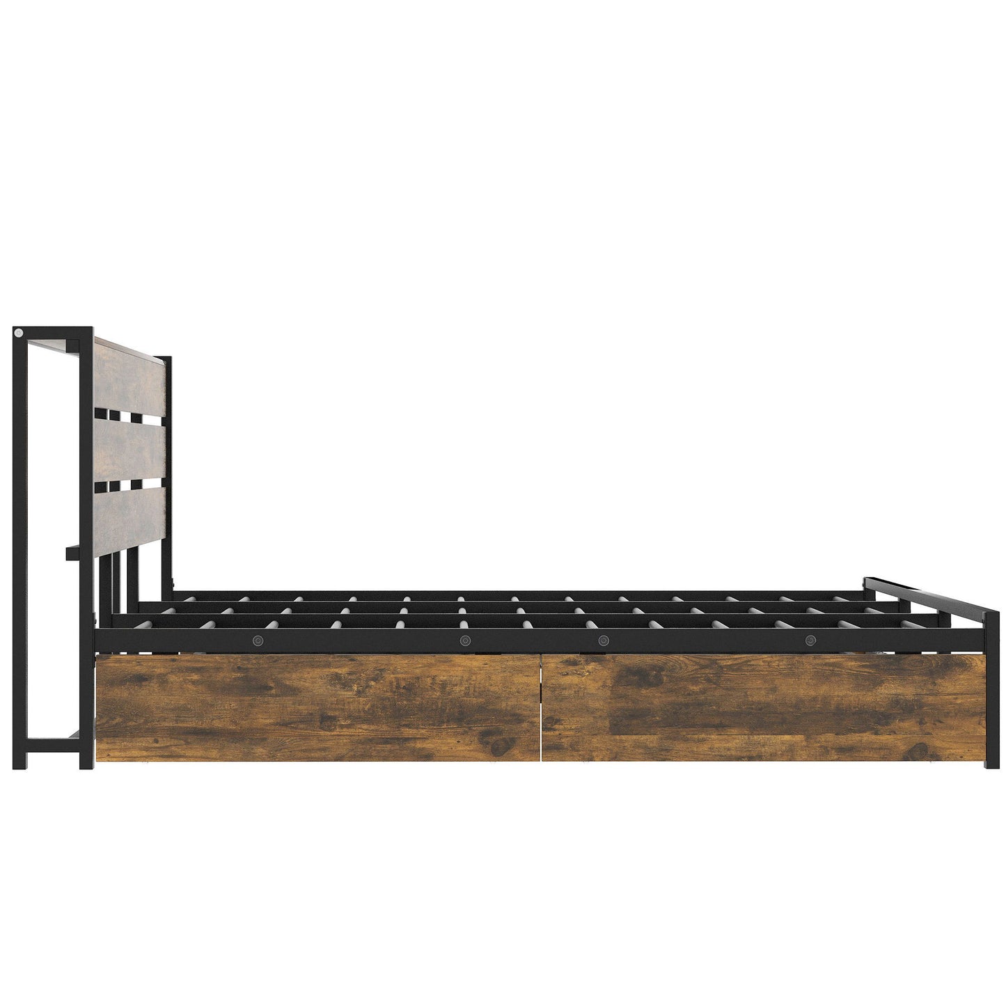 Metal Platform Bed With Drawers and trundle, Sockets and USB Ports, Queen,Black