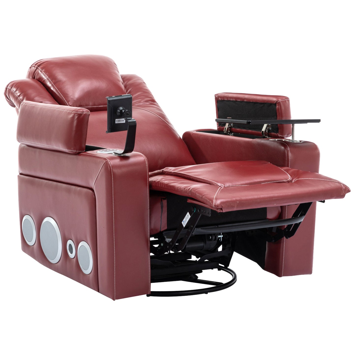 Luxurious 270 Degree Swivel Red Power Recliner with Surround Sound and Removable Tray Table