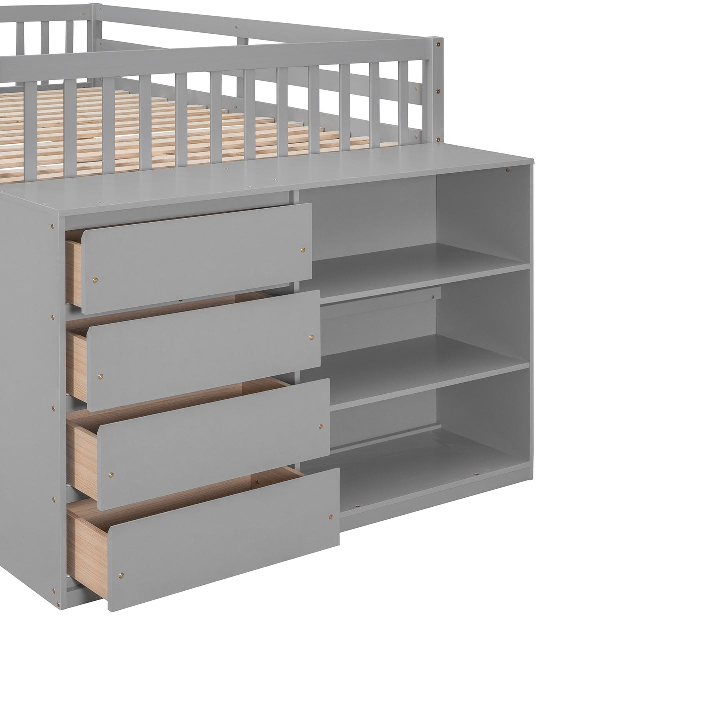 Spacious and Elegant Gray Full over Full Bunk Bed with Storage