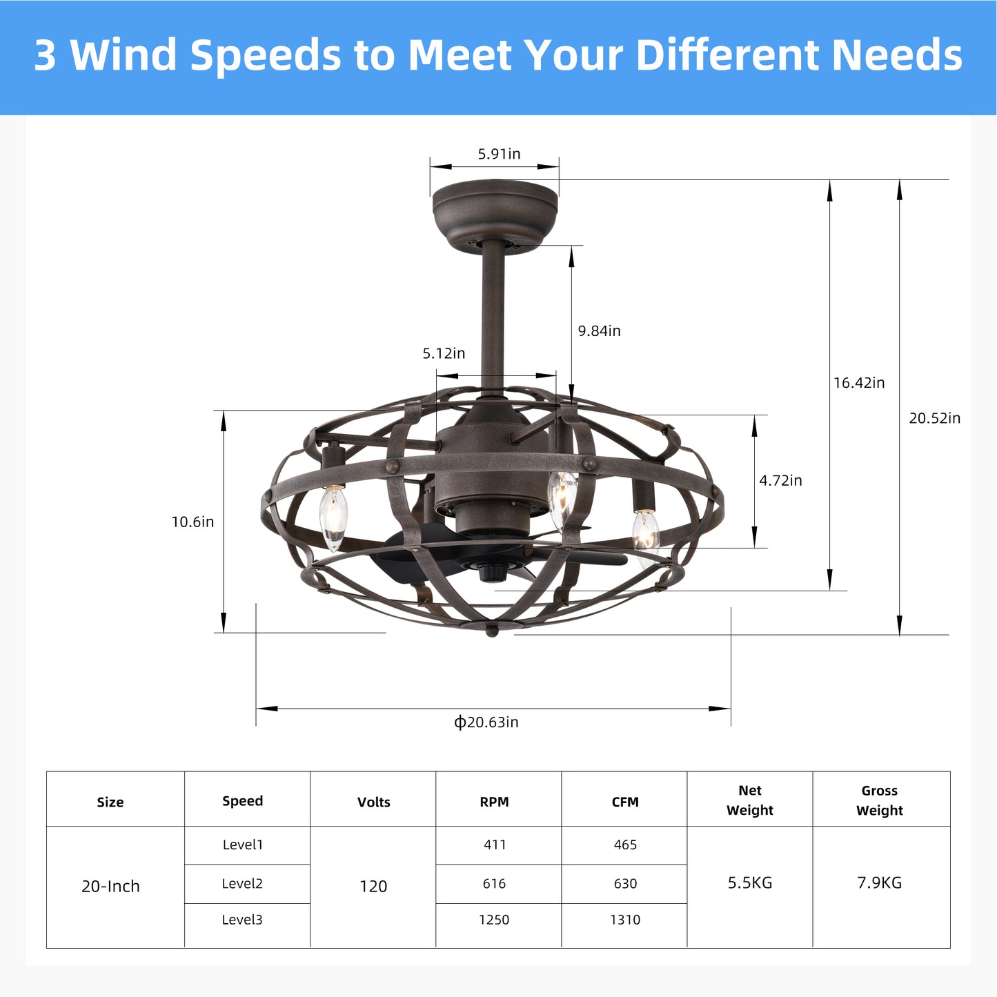 Modern Bladeless Ceiling Fan with Remote Control and Adjustable Height - Rust Red Industrial Style