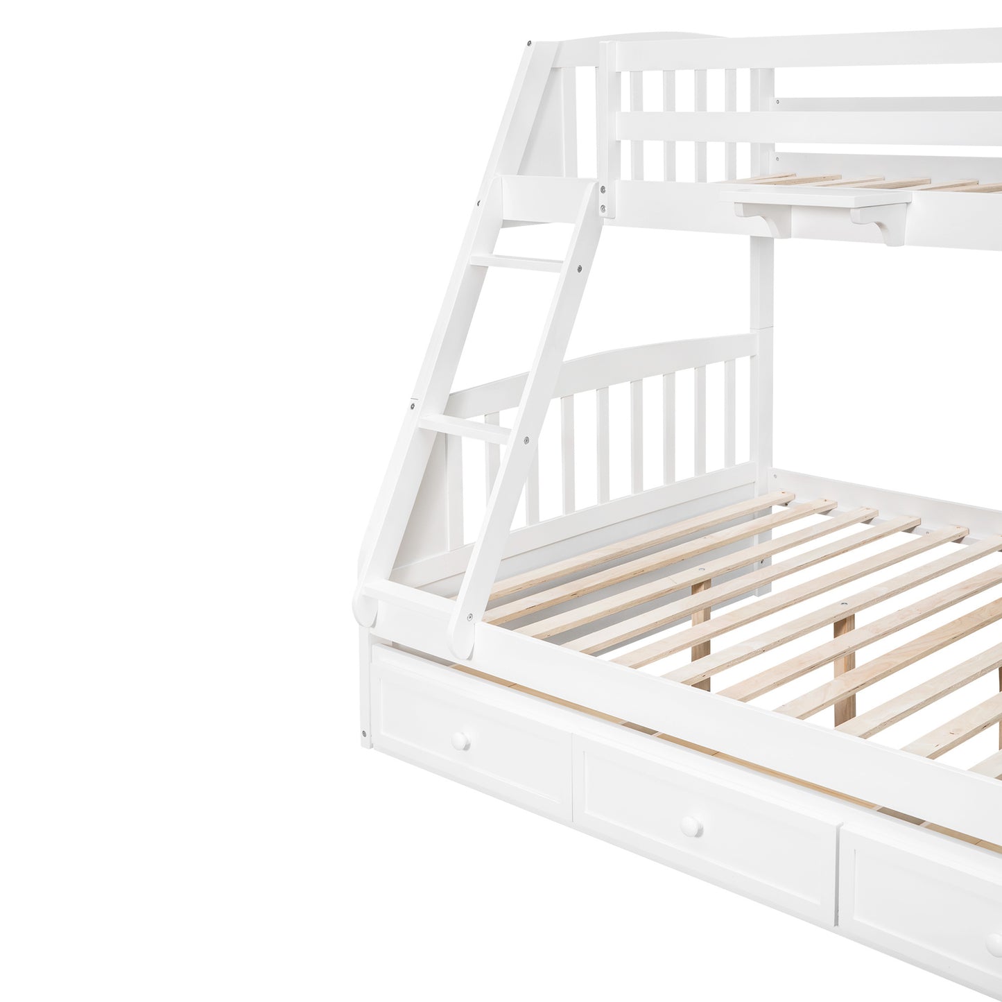 White Bunk Bed with Drawers, Ladder, and Storage Staircase for Twin and Full Sizes