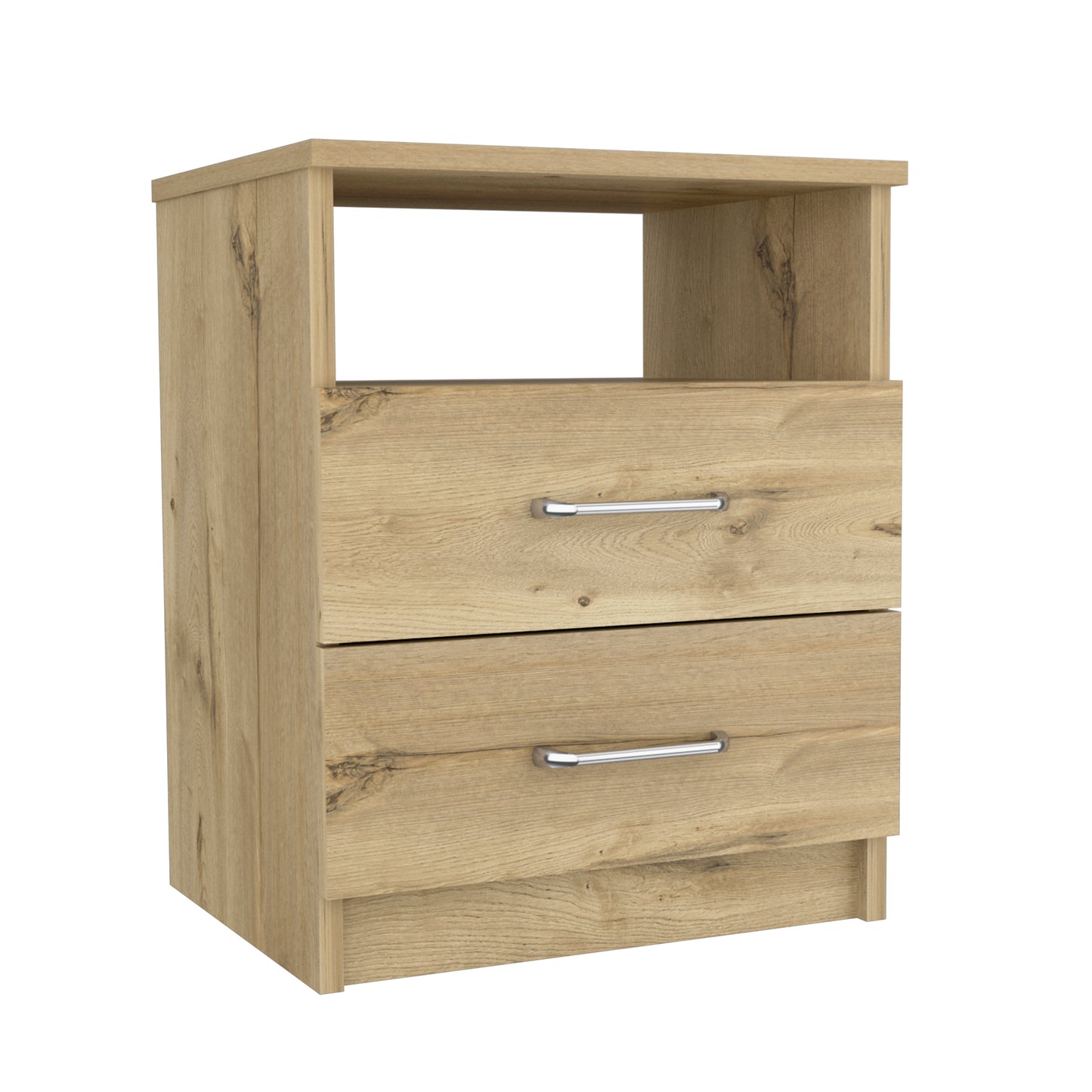 Nightstand Olienza, Two Drawers, One Shelf, Light Oak Finish