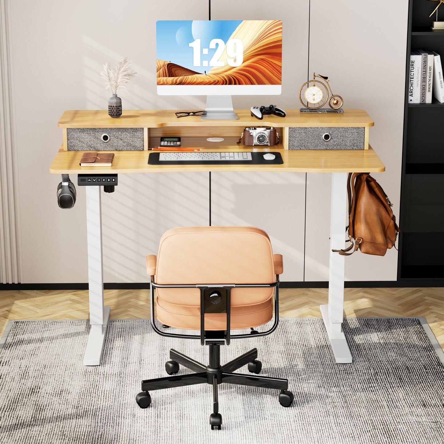 Height Adjustable Electric Standing Desk with Enhanced Storage Options