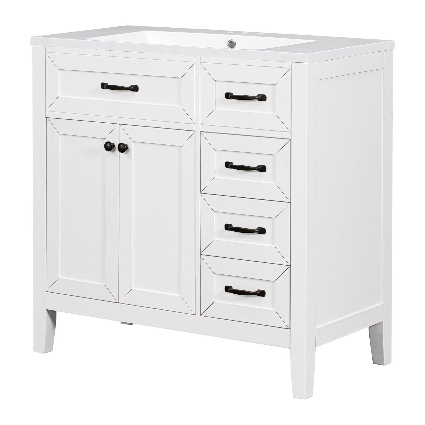 36" Bathroom Vanity with Sink Combo, White Bathroom Cabinet with Drawers, Solid Frame and MDF Board