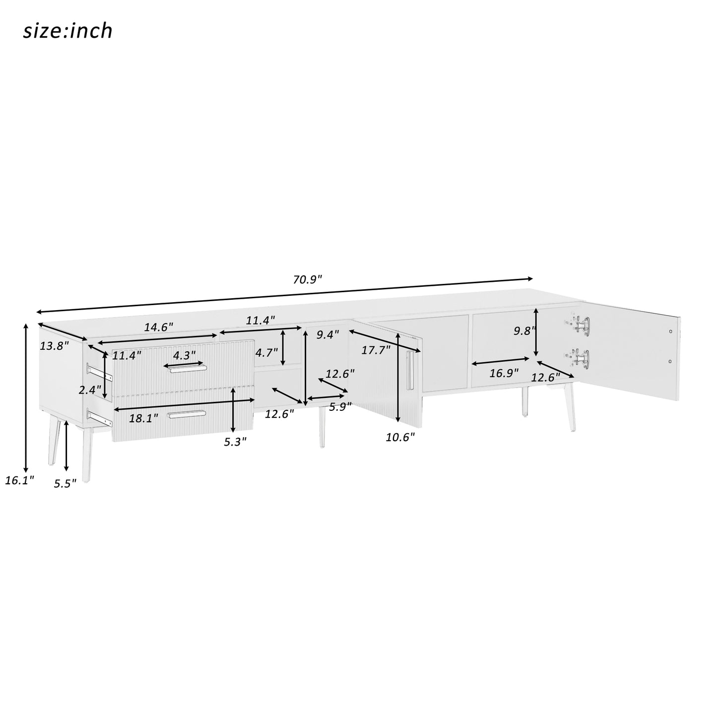 Stylish White Modern TV Stand with Champagne Legs - Accommodates TVs up to 77