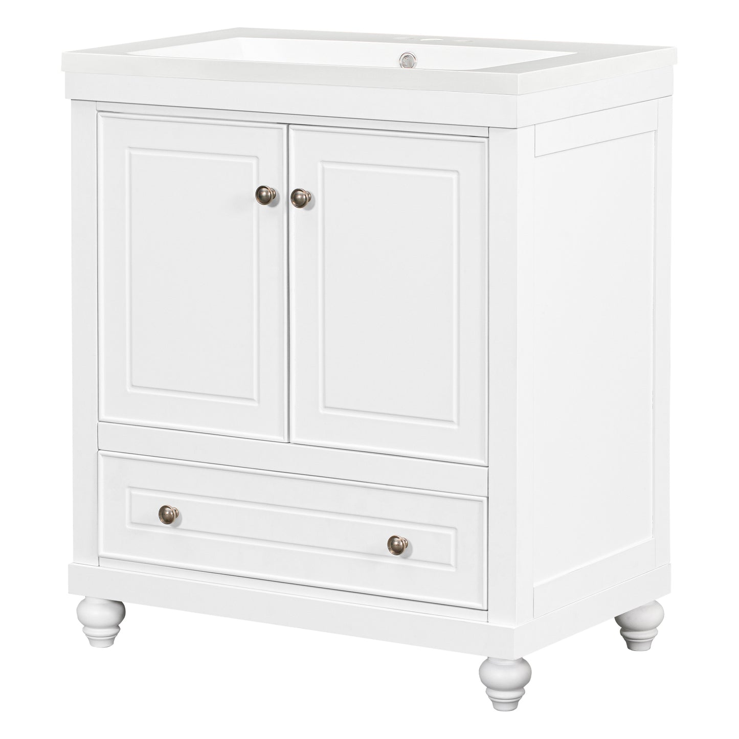 30" Bathroom Vanity with Sink, Combo, Cabinet with Doors and Drawer, Solid Frame and MDF Board, White