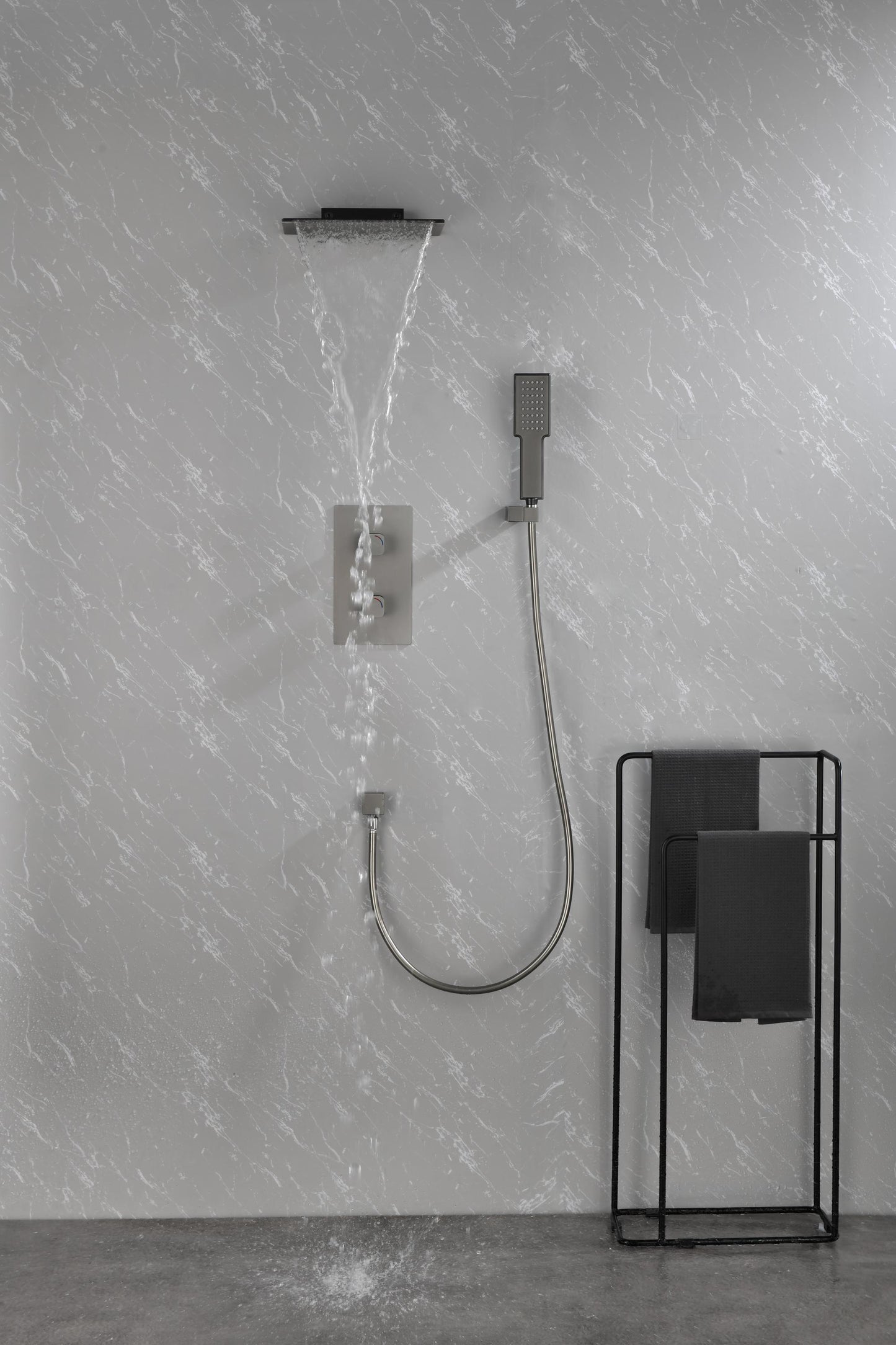 Gunmetal Waterfall Spout Wall Mounted Shower with Handheld Shower Systems