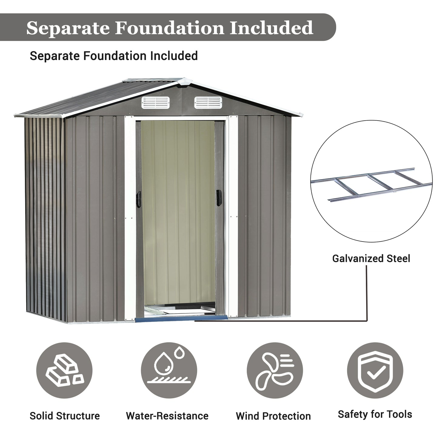 Patio 6ft x4ft Bike Shed Garden Shed, Metal Storage Shed with Lockable Door, Tool Cabinet with Vents and Foundation for Backyard, Lawn, Garden, Gray