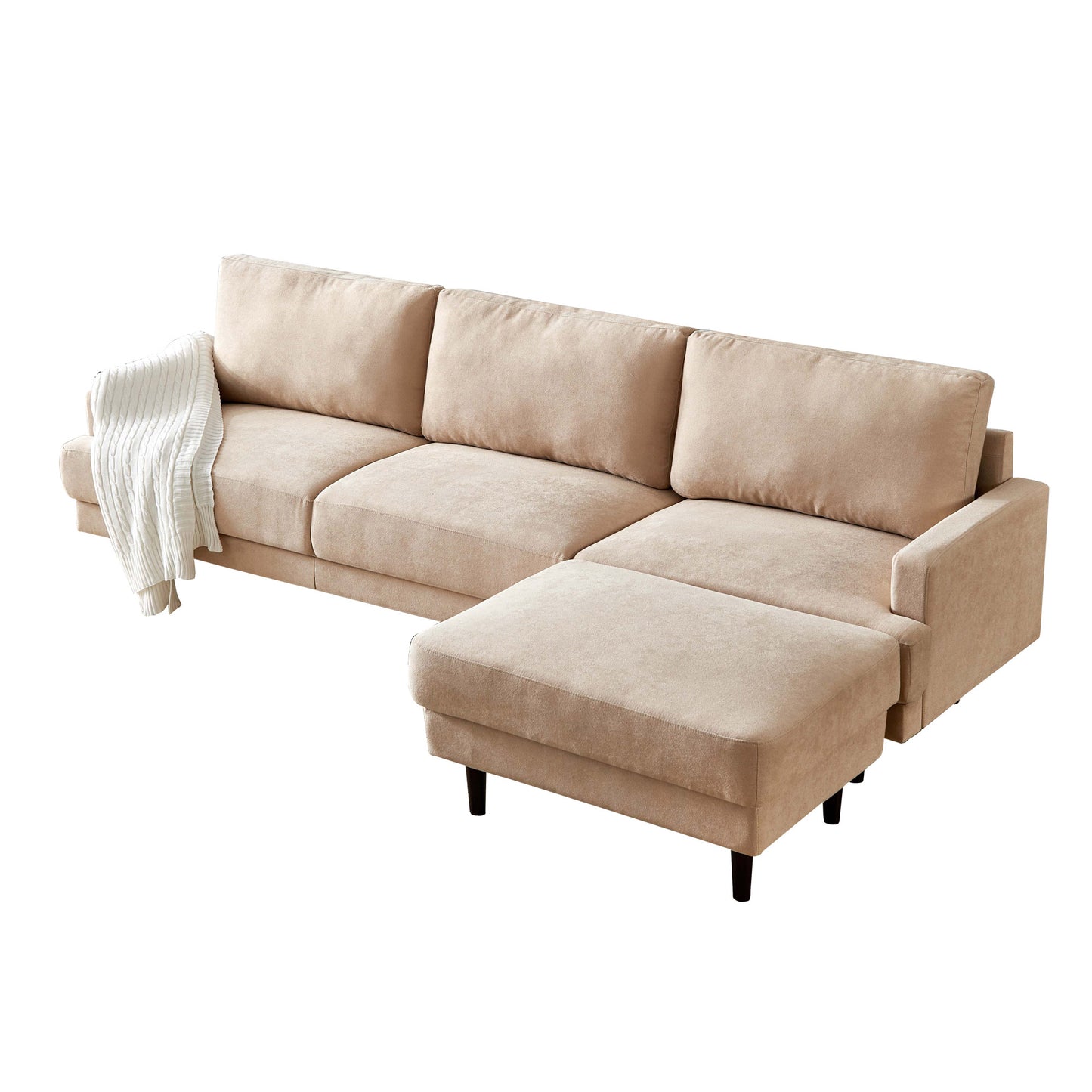 Modern fabric sofa L shape, 3 seater with ottoman-104.6" Beige