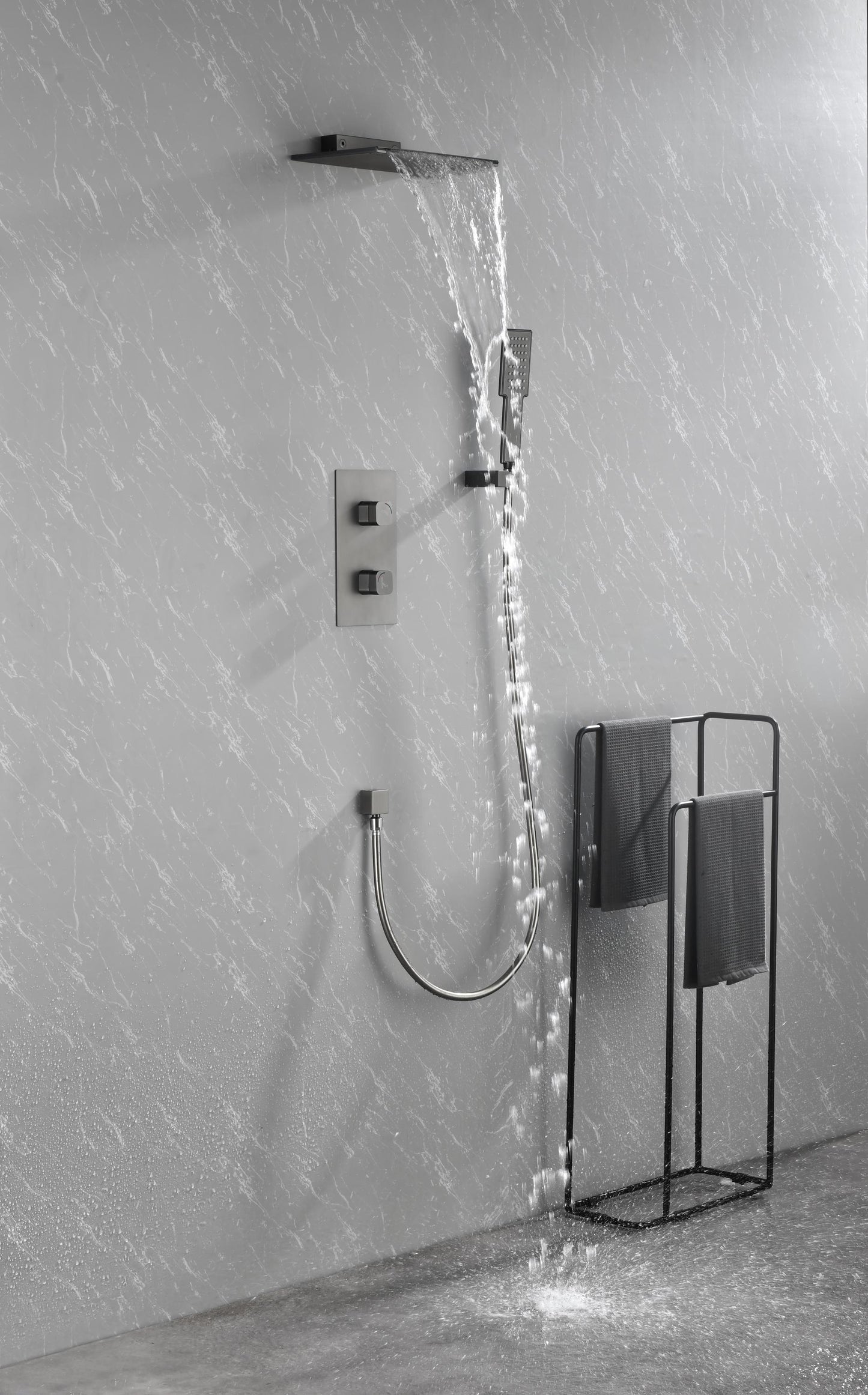 Gunmetal Waterfall Spout Wall Mounted Shower with Handheld Shower Systems