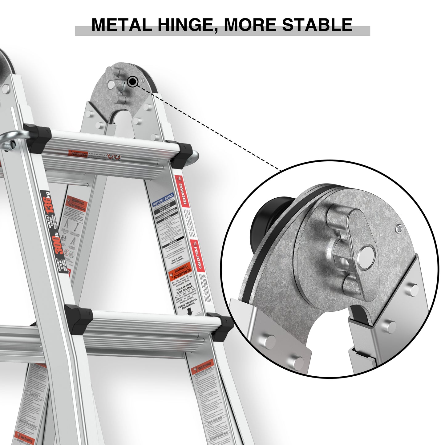 Aluminum Multi-Position Ladder with Wheels, 300 lbs Weight Rating, 17 FT