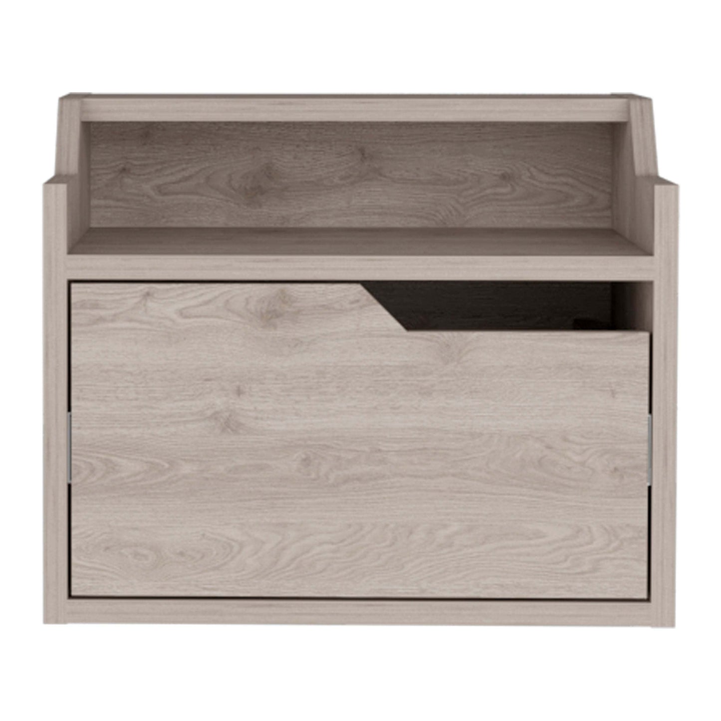 Busan Modern Floating Nightstand, Single-Drawer Design with Sleek Two-Tiered Top Shelf Surfaces- Light Grey - Bedroom