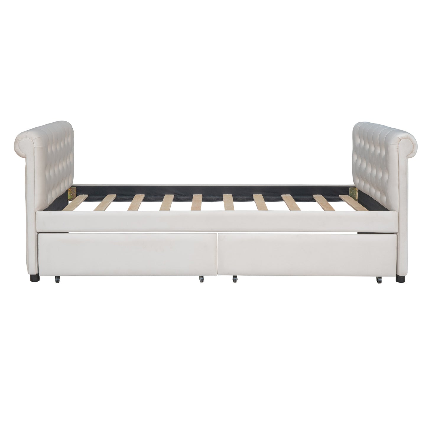 Twin Size Upholstered daybed with Drawers, Wood Slat Support, Beige