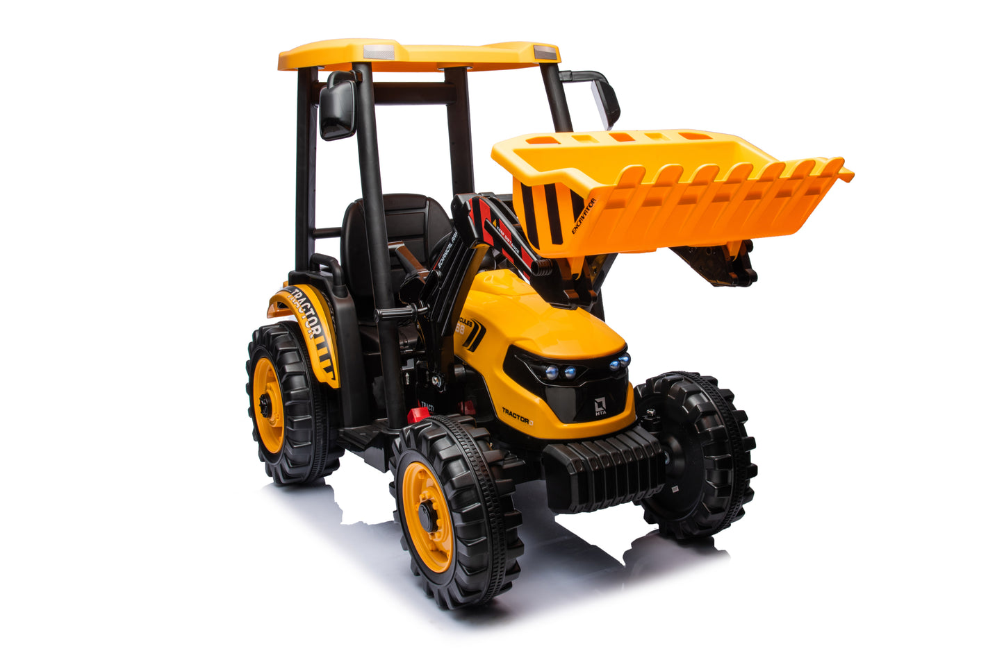 24V Electric Excavator Ride-On Toy for Kids with Trailer - Yellow