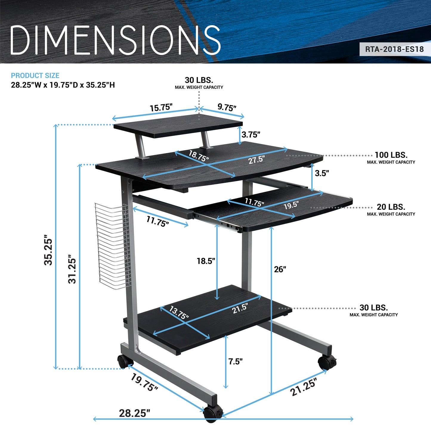 Espresso Compact Computer Storage Cart.