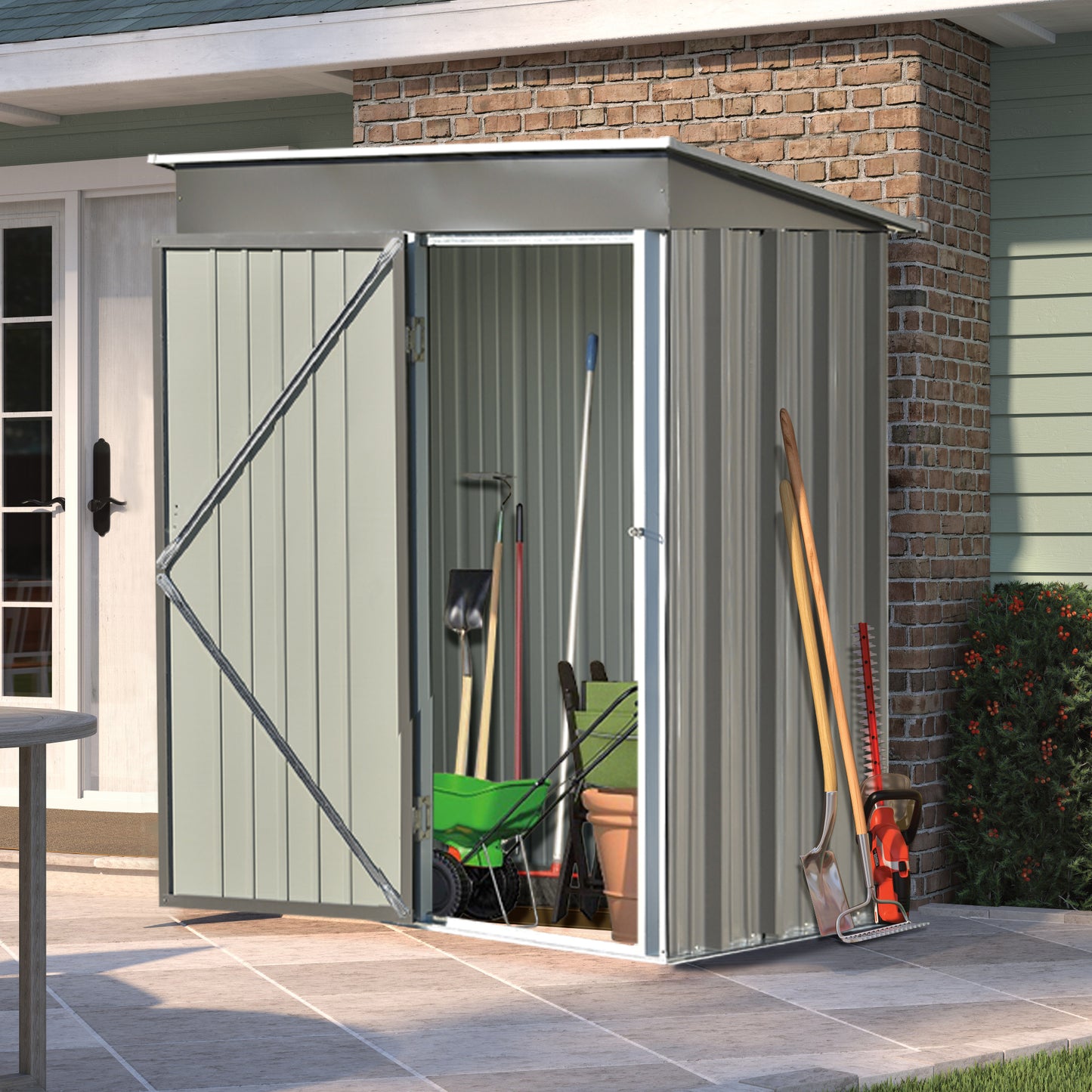 Patio 5ft Wx3ft. L Garden Shed, Metal Lean-to Storage Shed with Lockable Door, Tool Cabinet for Backyard, Lawn, Garden, Gray