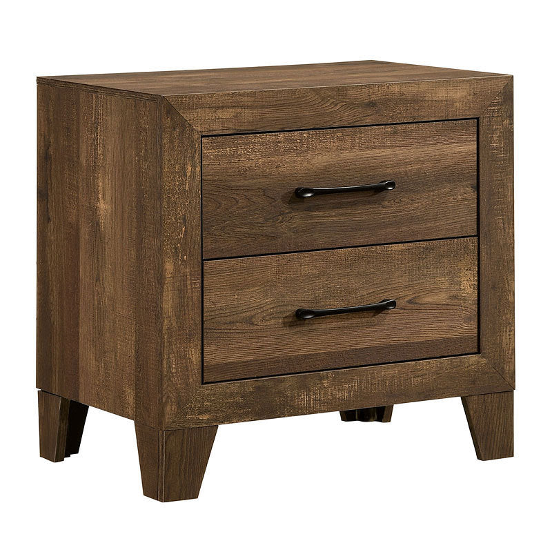 1pc Nightstand Light Walnut Rustic Faux Wood Veneer Wide Black Drawer Pulls Wood Grain Finish