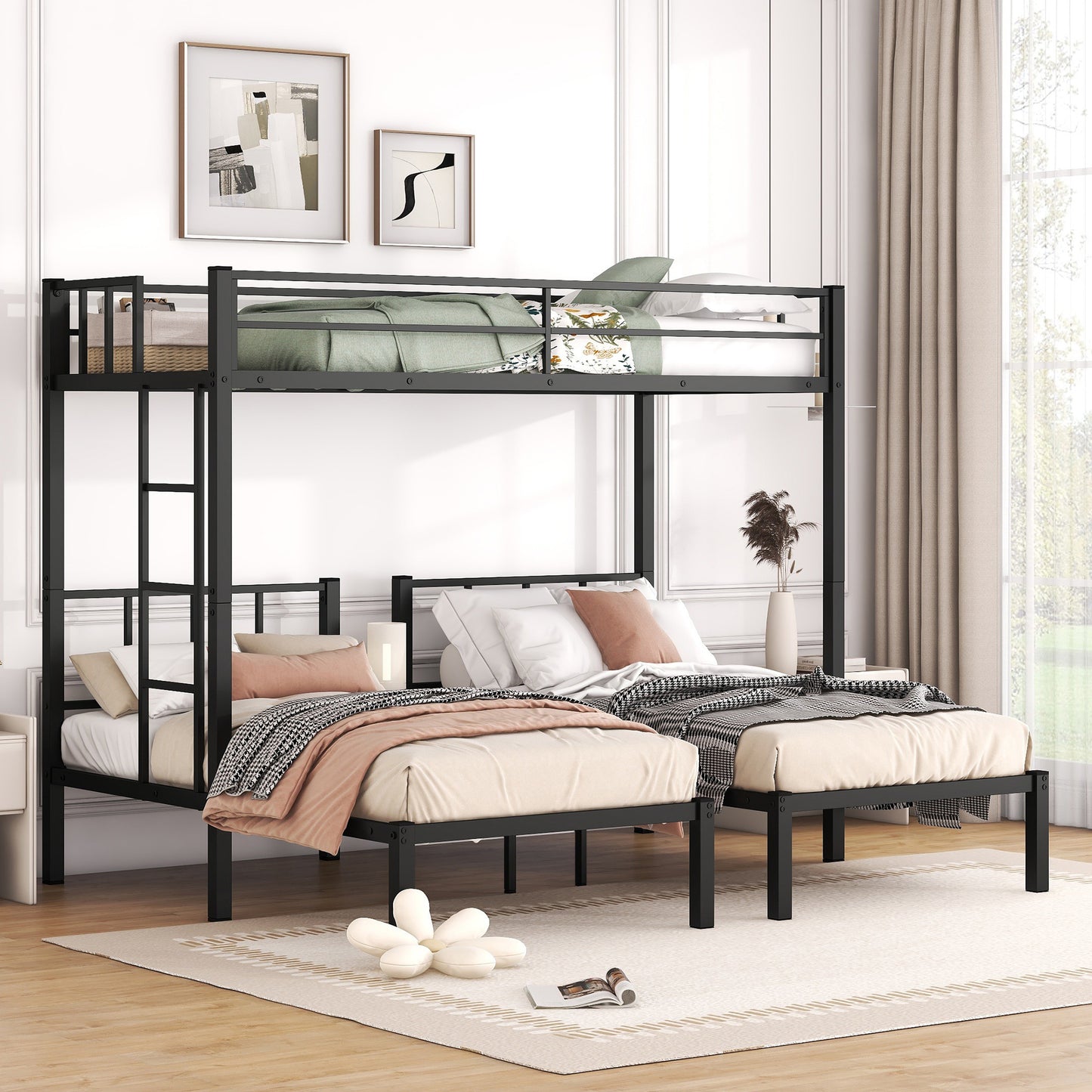 Convertible Metal Triple Bunk Bed with Flexible Sleeping Options