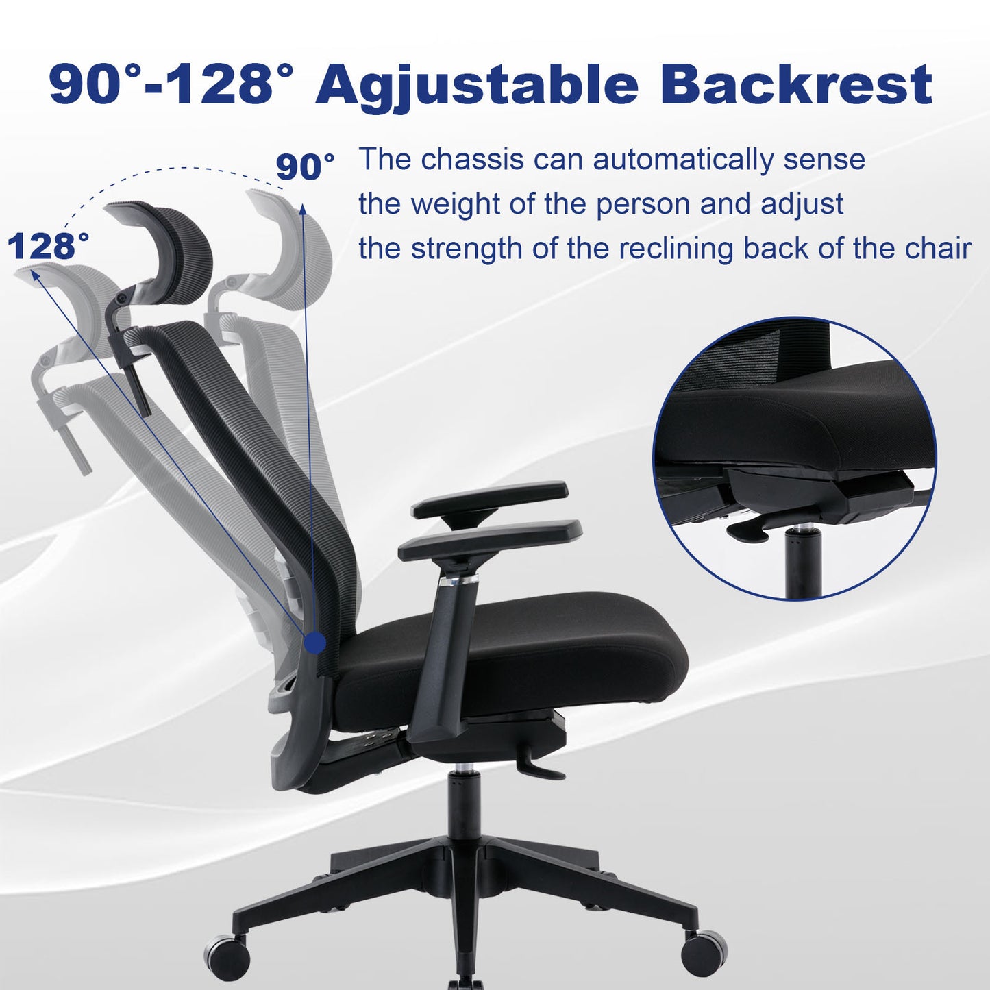 High-Back Computer Chair with Adjustable Height, Headrest,Breathable Mesh Desk Chair for Home Study Working (Black)