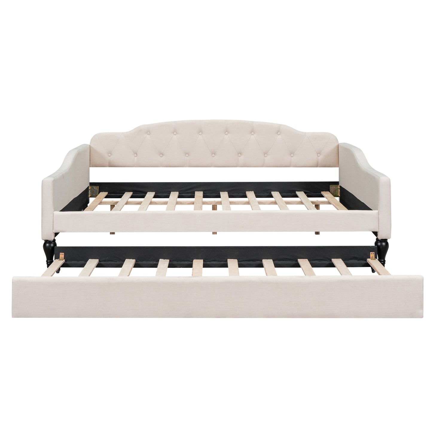 Full Size Upholstered Tufted Daybed with Twin Size Trundle, Beige