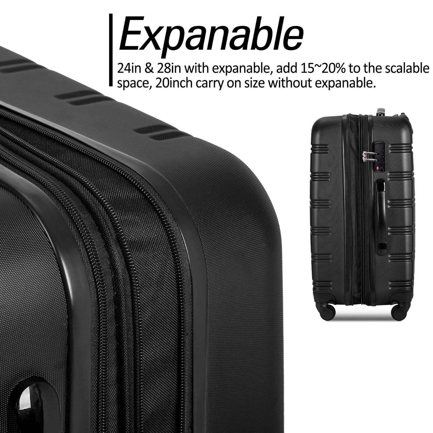 3 Piece Luggage Set Hardside Spinner Suitcase with TSA Lock 20" 24' 28" Available