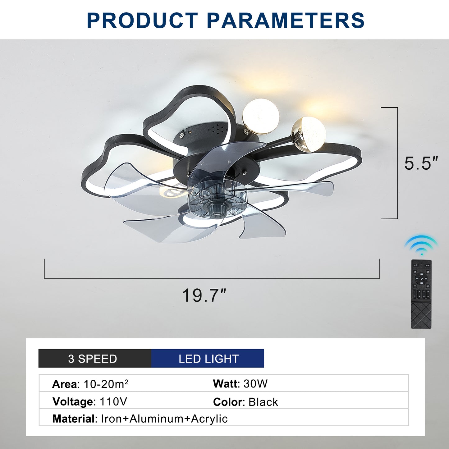 Black Butterfly Design Ceiling Fan with Remote Control and Dimmable LED Lights