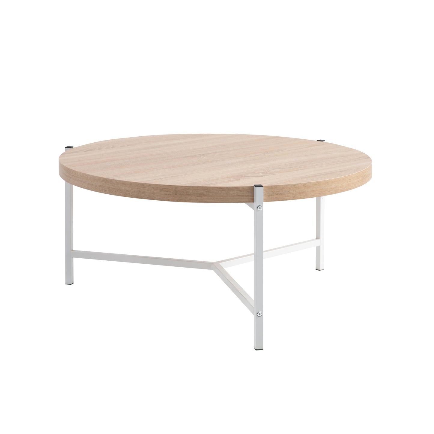 Round Weathered White Coffee Table with Metal Legs