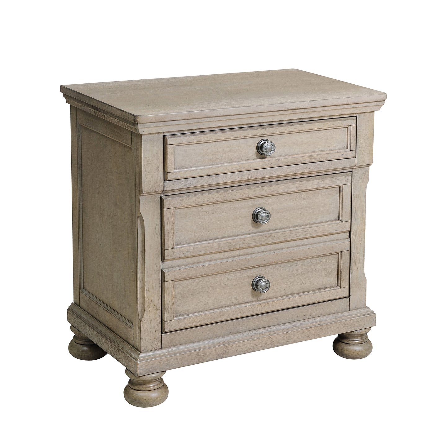 Transitional Bedroom Nightstand with Hidden Drawer Wire Brushed Gray Finish Birch Veneer Wood Bed Side Table