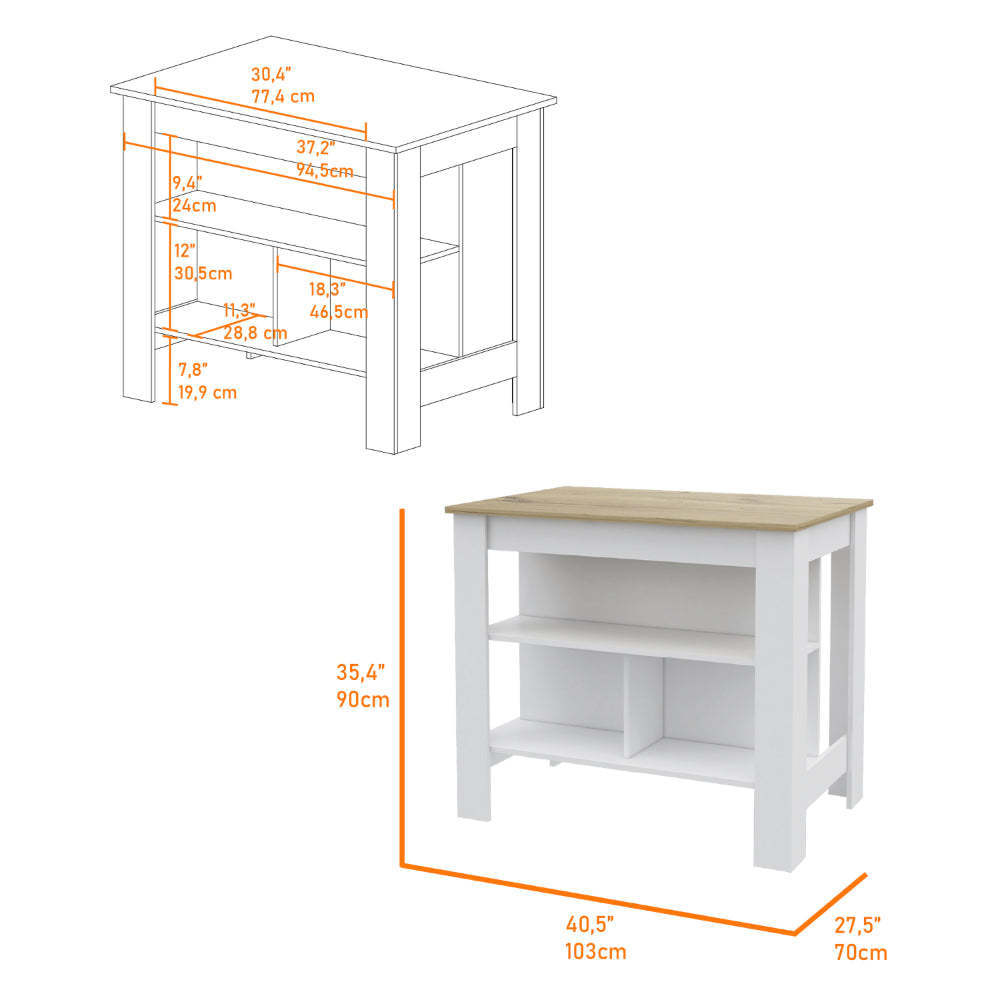 Burlingame 5-Shelf 4-Door 2-piece Kitchen Set, Kitchen Island and Upper Wall Cabinet White and Light Oak