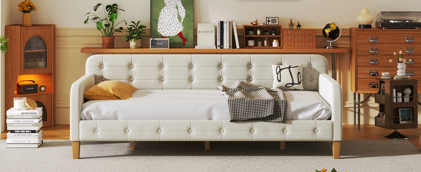 Twin Size Upholstered Daybed with 4 Support Legs, White