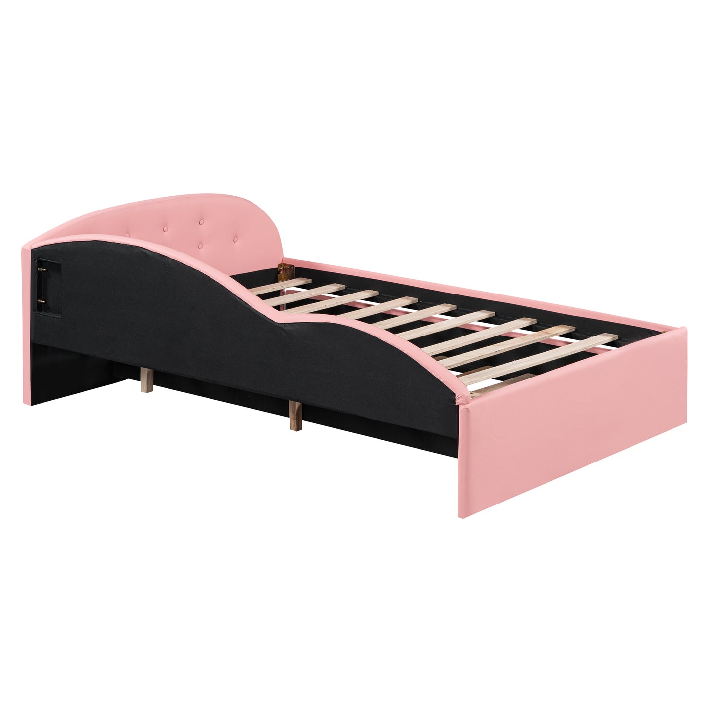 Full Size PU Upholstered Tufted Daybed with Trundle and Cloud Shaped Guardrail, Pink