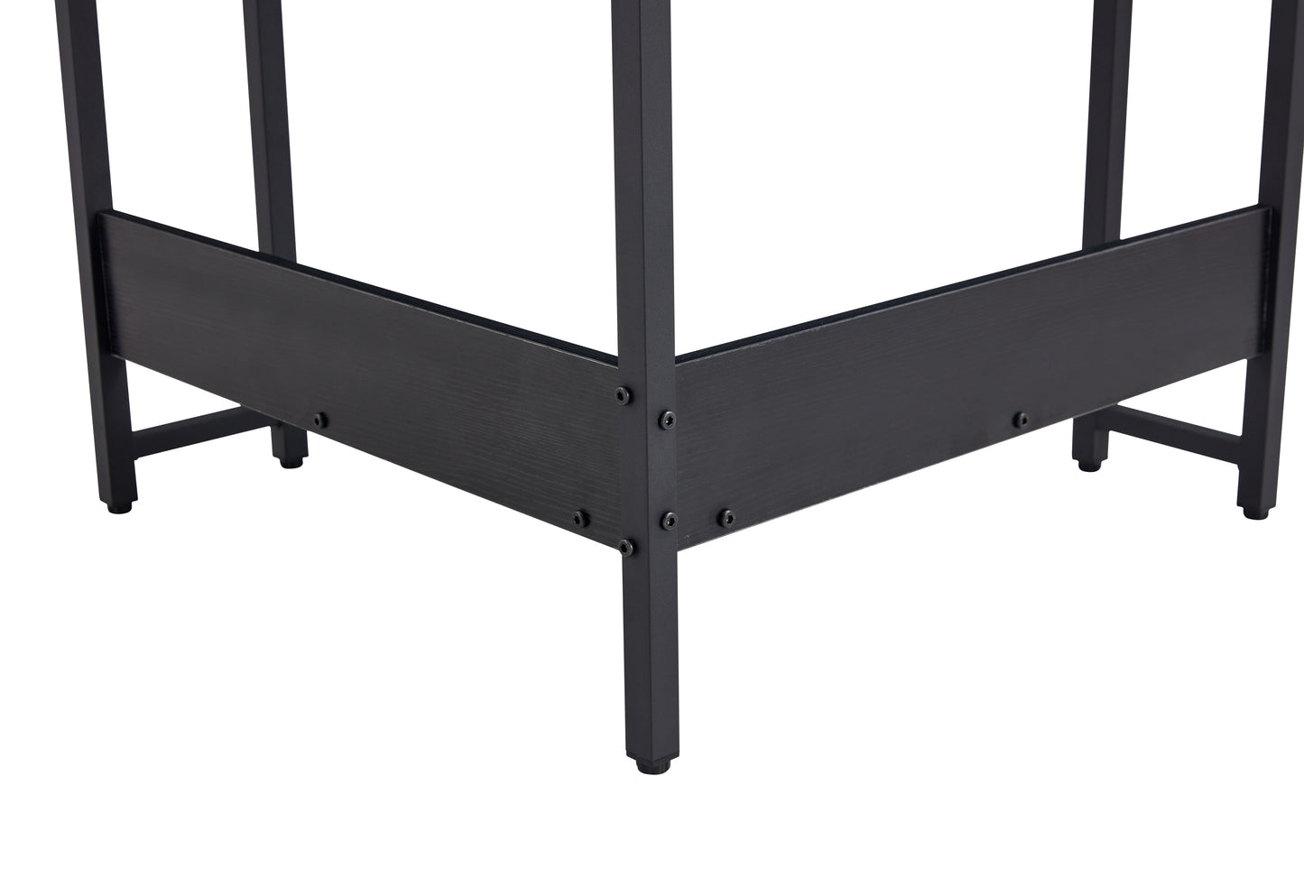 Sleek Black Triangle Desk with Keyboard Tray and Storage Shelves