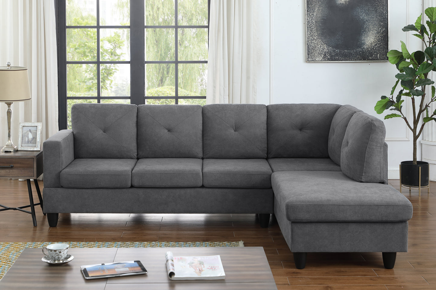 Ivan Charcoal Gray Woven Sectional Couch with Right Facing Chaise