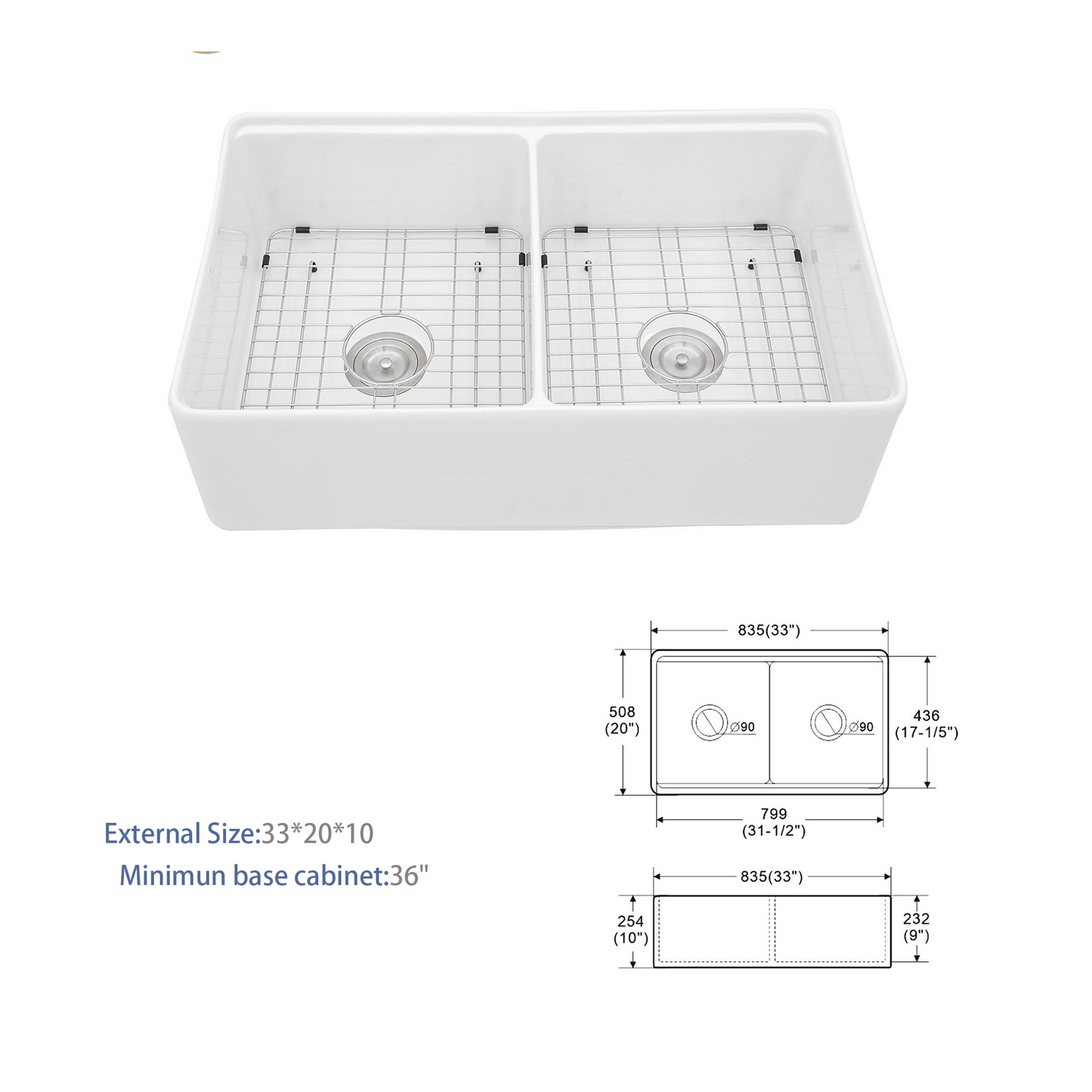 White Ceramic Double Bowl Farmhouse Kitchen Sink Workstation - 33 Deep White Farm Sink